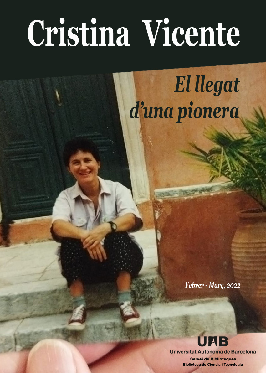 Imatge de la Dra. Cristina Vicente i títol "Cristina Vicente. El llegat d'una pionera"
