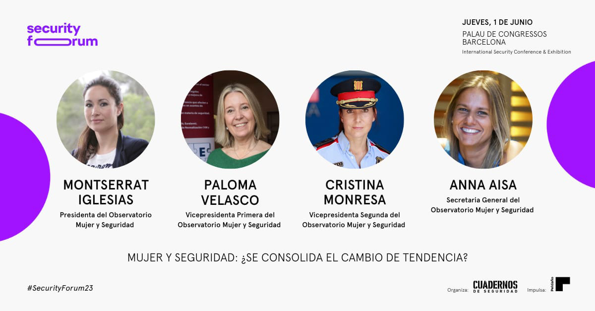 Ponents de l'Observatorio Mujer y Seguridad, entre elles, Montserrat Iglesias-Lucía, Directora de Prevenció i Seguretat Integral - Escola FUABFormació; i Cristina Manresa, Comissària dels Mossos d'Esquadra i professora del centre.