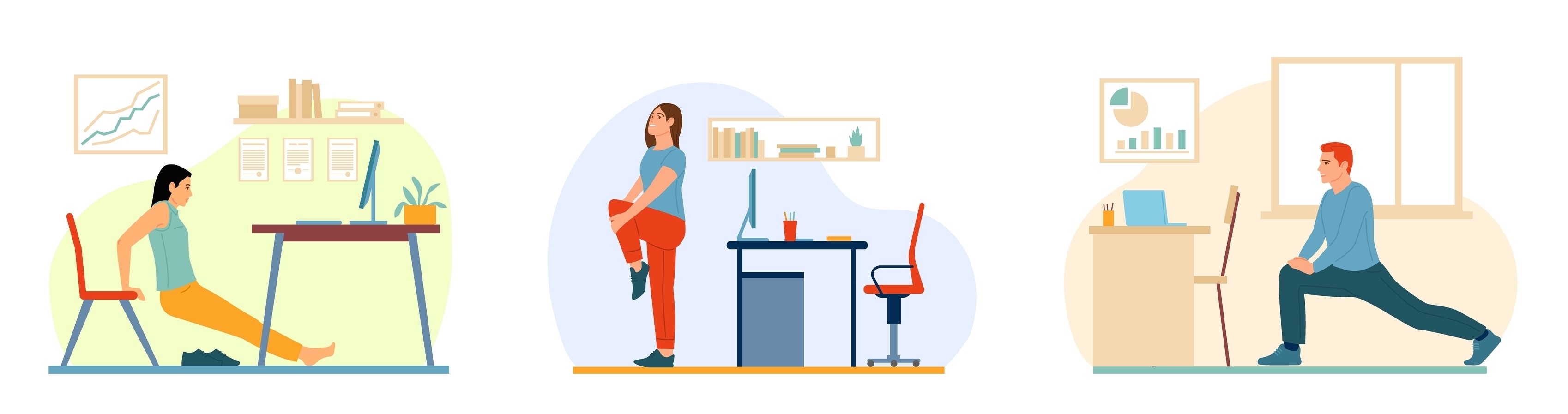 Il·lustració amb persones fent exercici a l'oficina