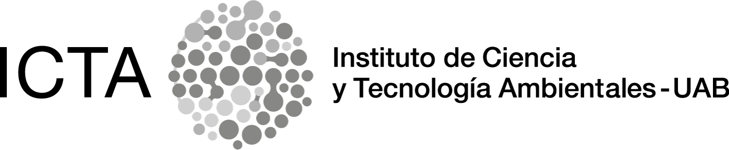 Logotip corporatiu ICTA-UAB a dues línies escala de grisos